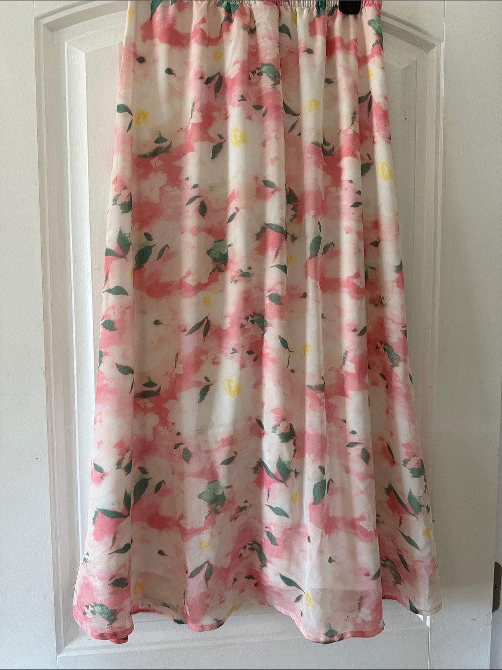 Pink Floral Midi Skirt with Elastic Waist - Picture 6 of 7